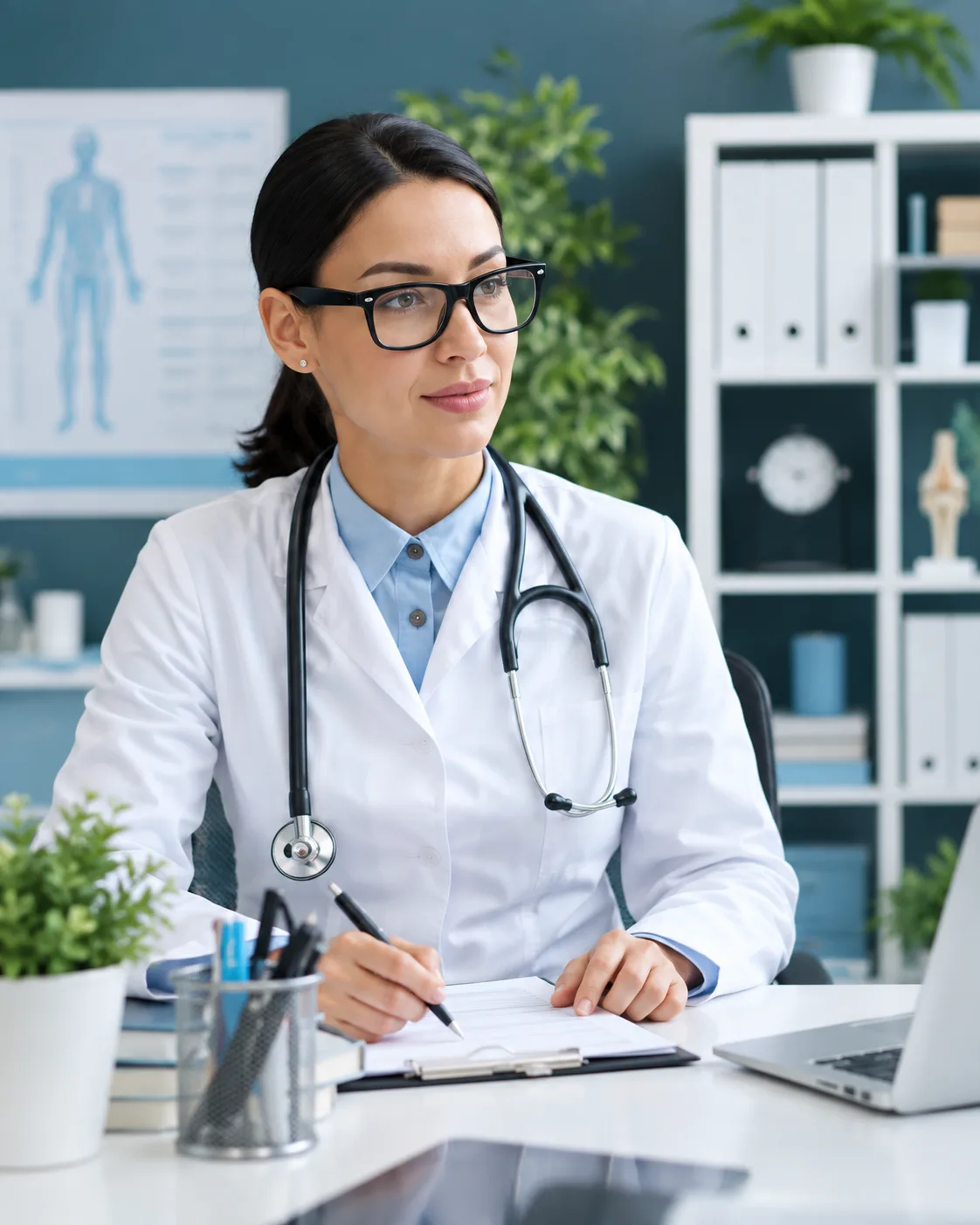 Clinician consulting with a patient